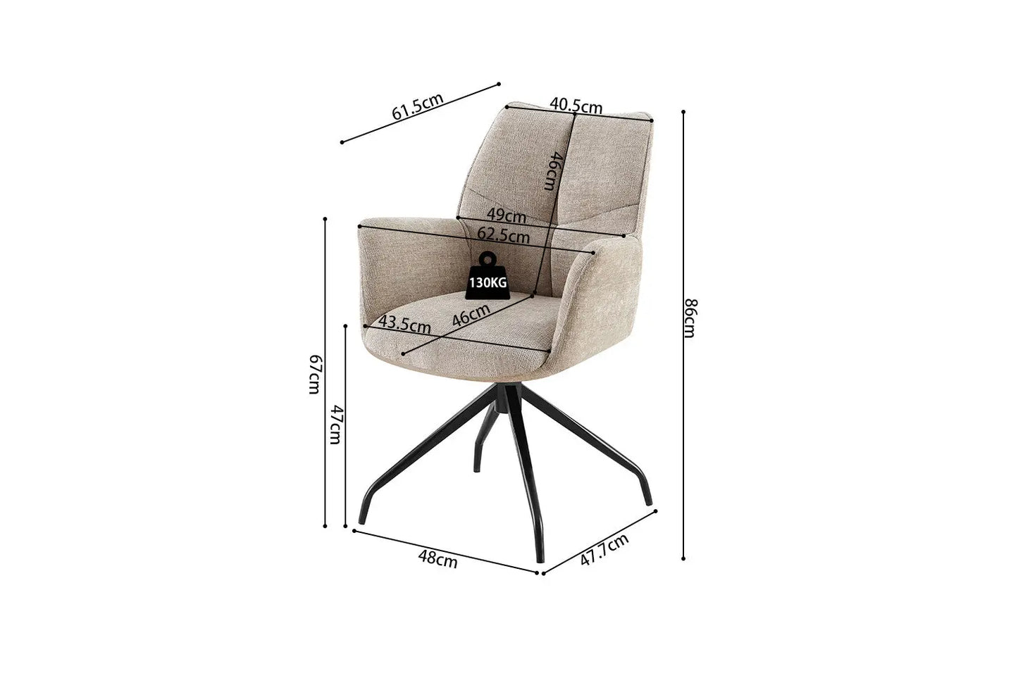 Chaises Pivotantes de Salle à Manger LAMYA Sable - 86 x 52.5 cm ROUSSEAU