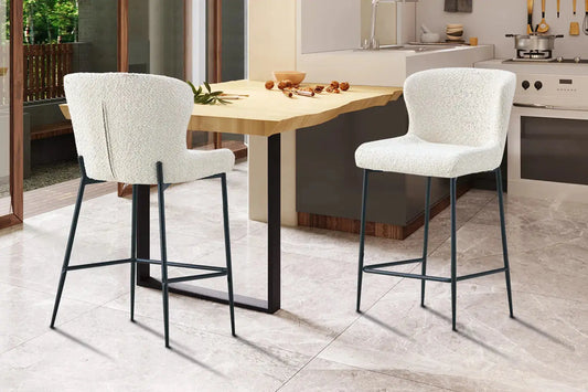 Lot de Chaises de Bar LISE en Tissu Bouclé Écru - 51.5 x 56 cm ROUSSEAU