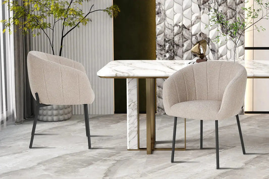 Lot de Chaises de Salle à Manger SAVINA en Tissu Bouclé Sable - 57 x 62 cm ROUSSEAU