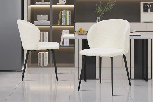 TINA - Chaise de Salle à Manger - 51 x 55 cm - Bouclé Blanc ROUSSEAU