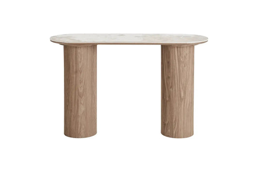 Console ATHENS avec un plateau en céramique, blanc, marron foncé 40 x 120 x 78 cm HOUSE NORDIC