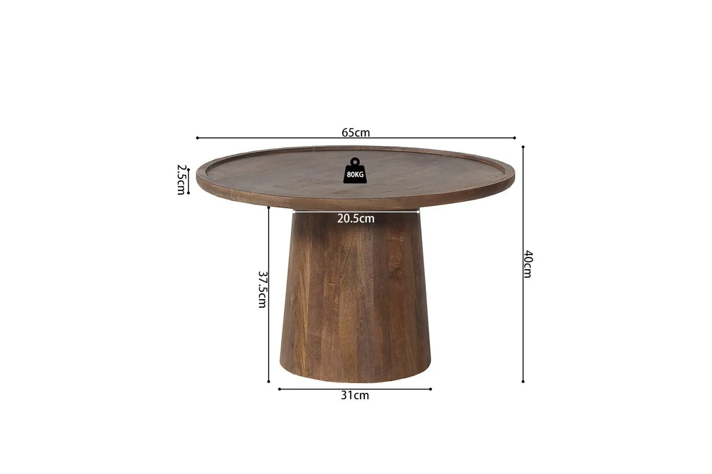 ÉLIO - Table basse Ronde Bois de manguier Brun clair - 65x40 cm ROUSSEAU