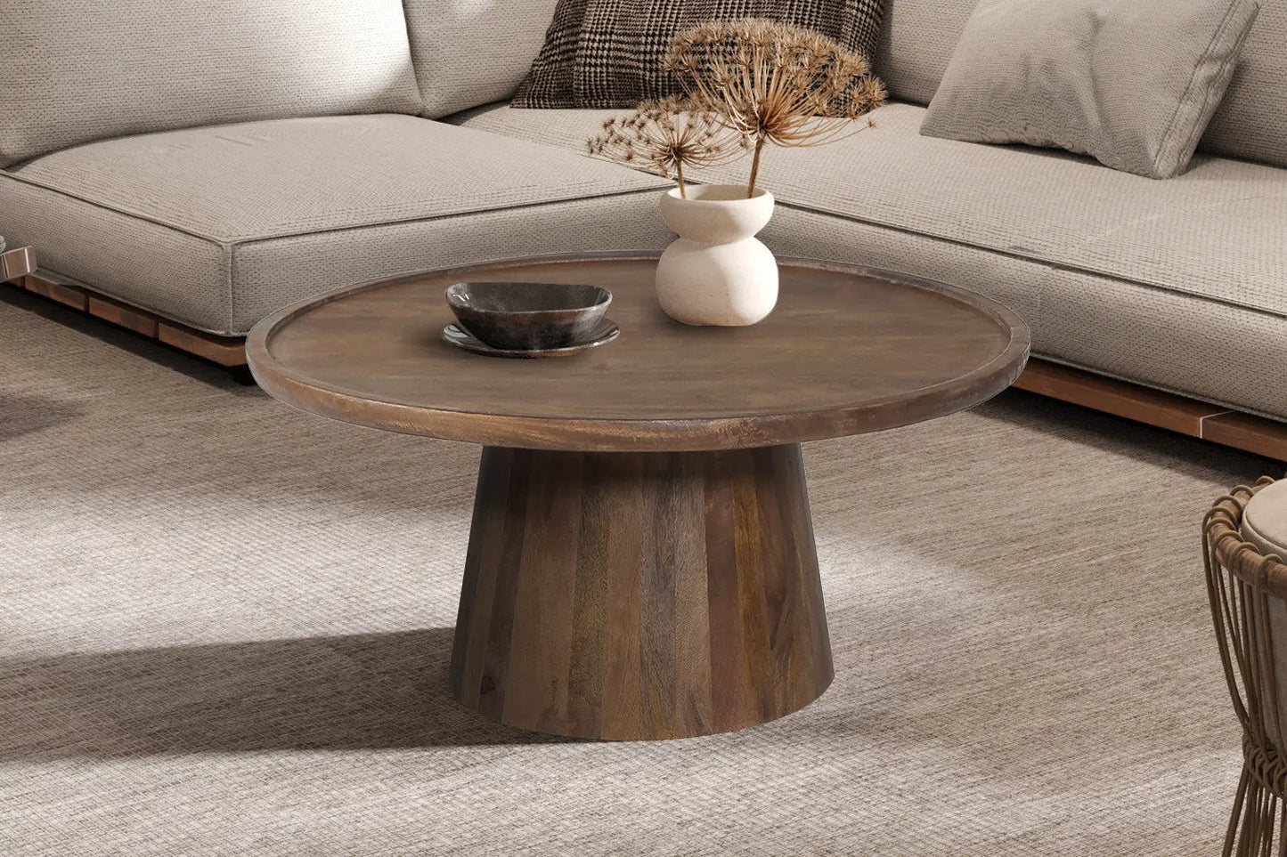 ÉLIO - Table basse Ronde Bois de manguier Brun clair - 80x36 cm ROUSSEAU