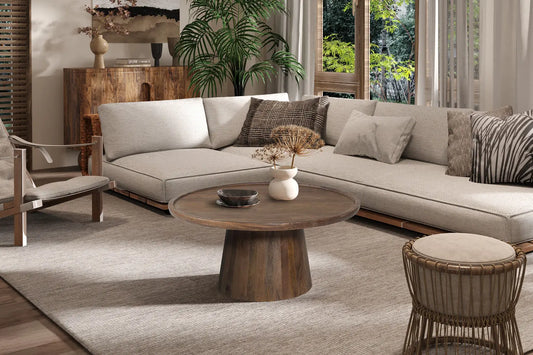 ÉLIO - Table basse Ronde Bois de manguier Brun clair - 80x36 cm ROUSSEAU