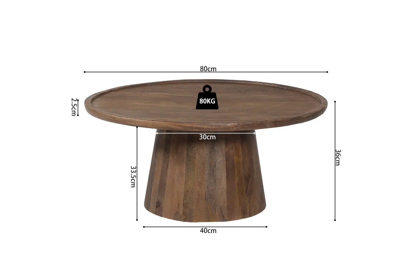 ÉLIO - Table basse Ronde Bois de manguier Brun clair - 80x36 cm ROUSSEAU