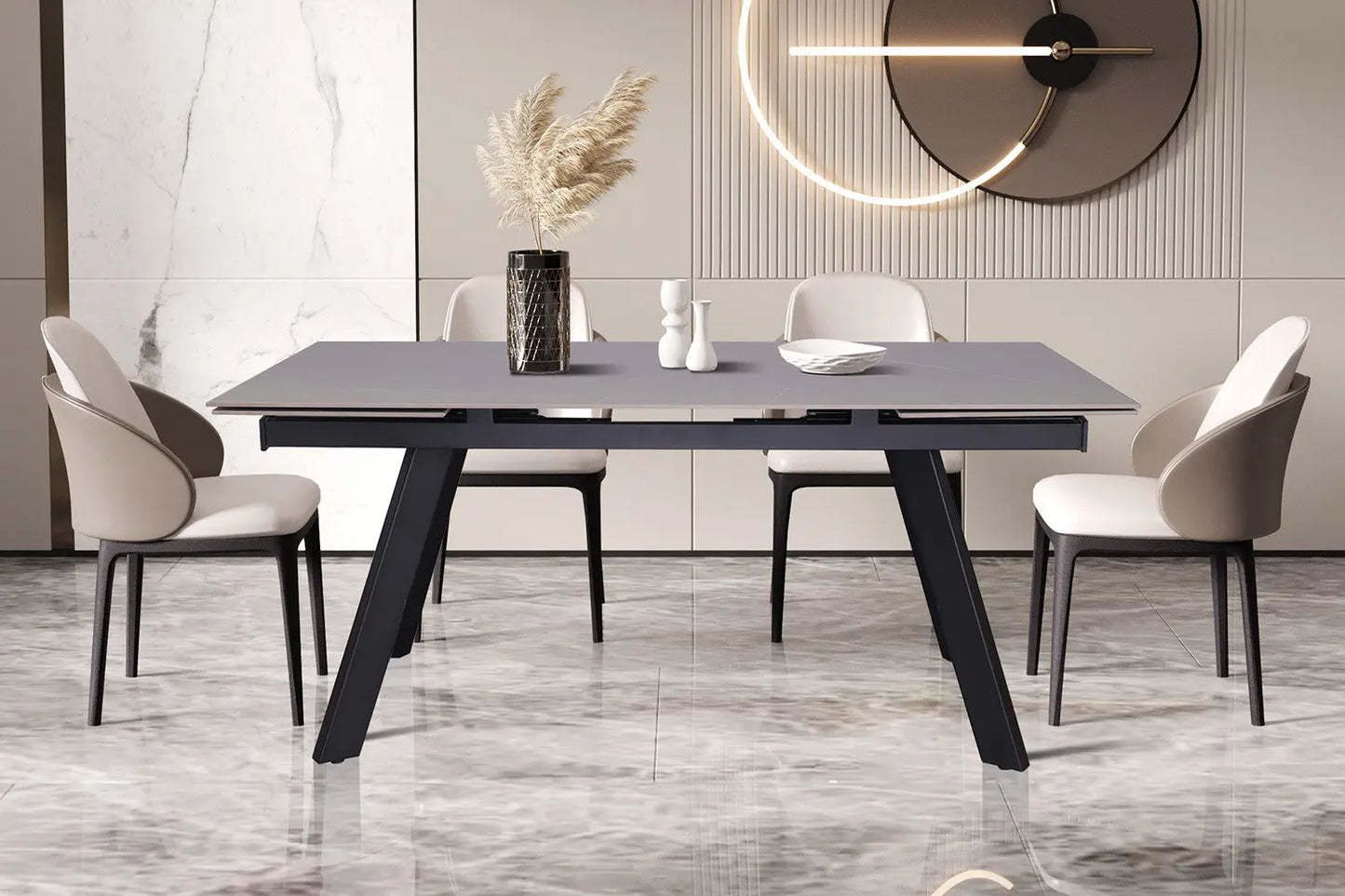 HIRA - Table à Manger Extensible Rectangulaire Plateau en Pierre - 160 à 240 cm - Gris ROUSSEAU