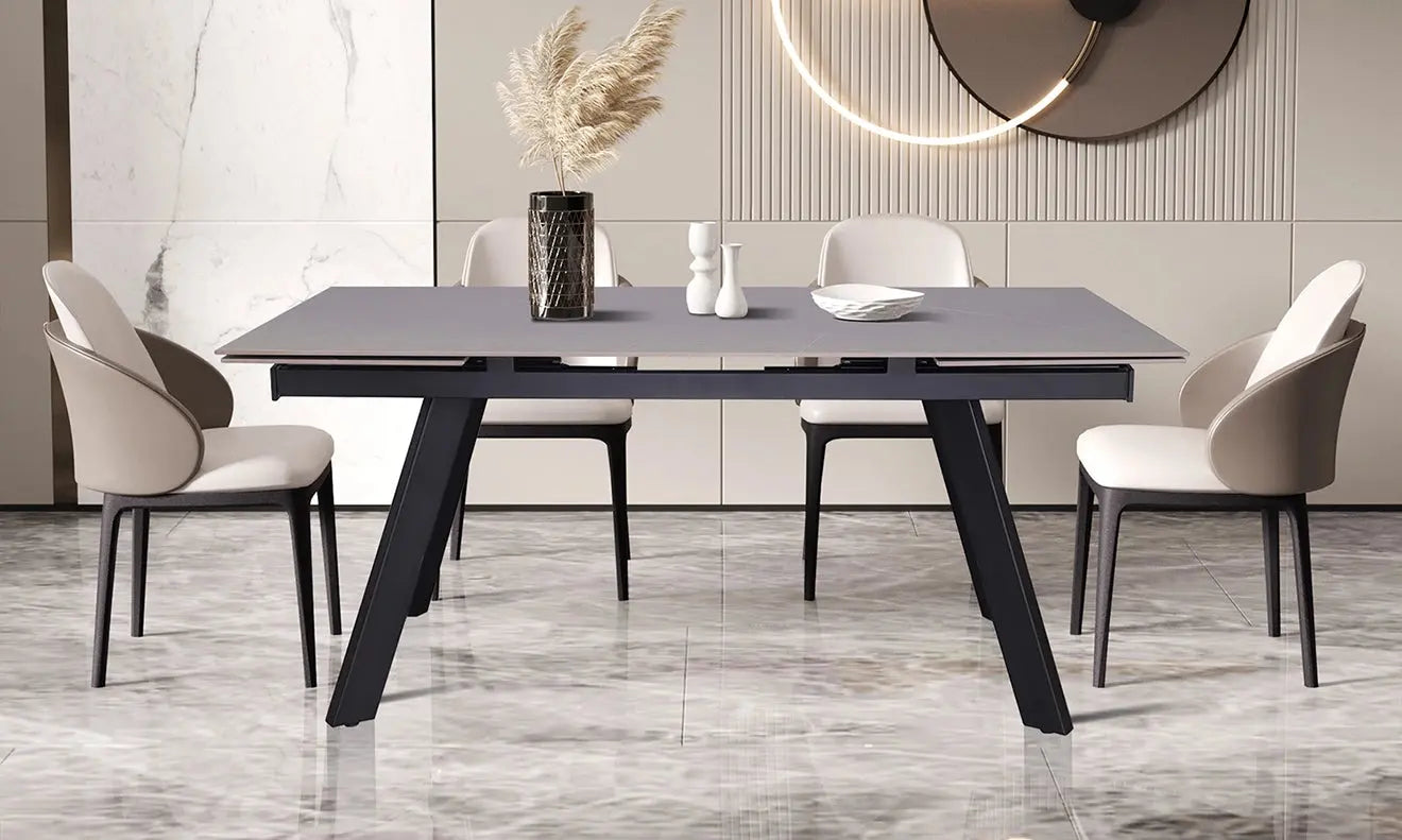 HIRA - Table à Manger Extensible Rectangulaire Plateau en Pierre - 160 à 240 cm - Gris ROUSSEAU