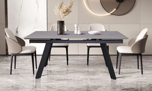 HIRA - Table à Manger Extensible Rectangulaire Plateau en Pierre - 160 à 240 cm - Gris ROUSSEAU