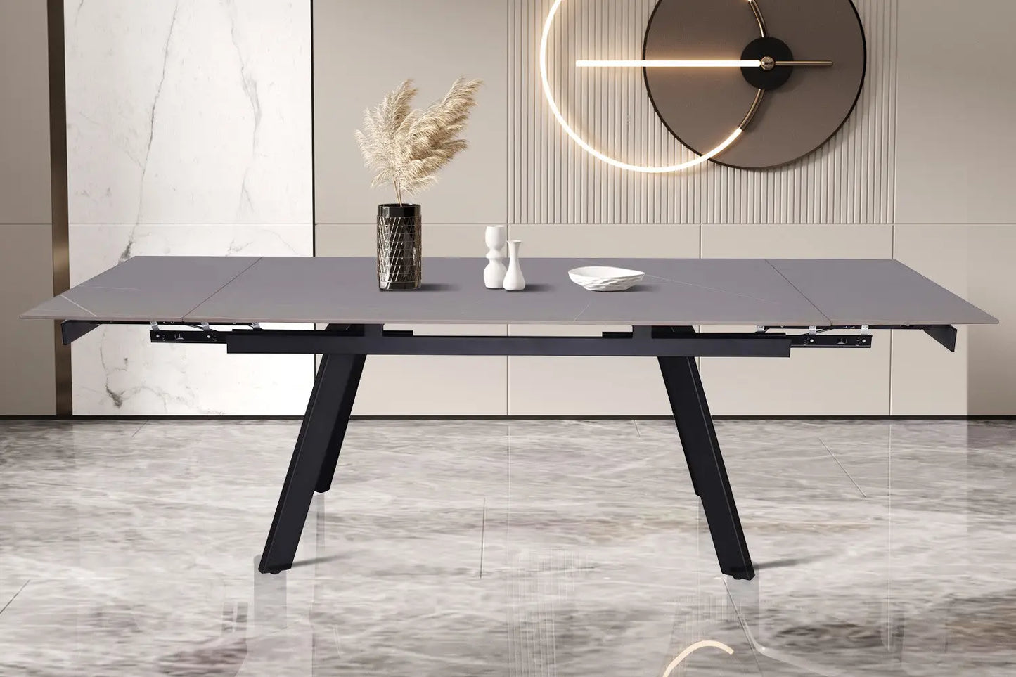 HIRA - Table à Manger Extensible Rectangulaire Plateau en Pierre - 160 à 240 cm - Gris ROUSSEAU