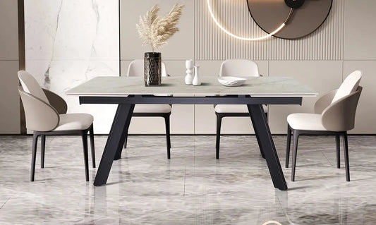 HIRA - Table à Manger Extensible Rectangulaire Plateau en Pierre - 160 à 240 cm - Shakespear Beige ROUSSEAU