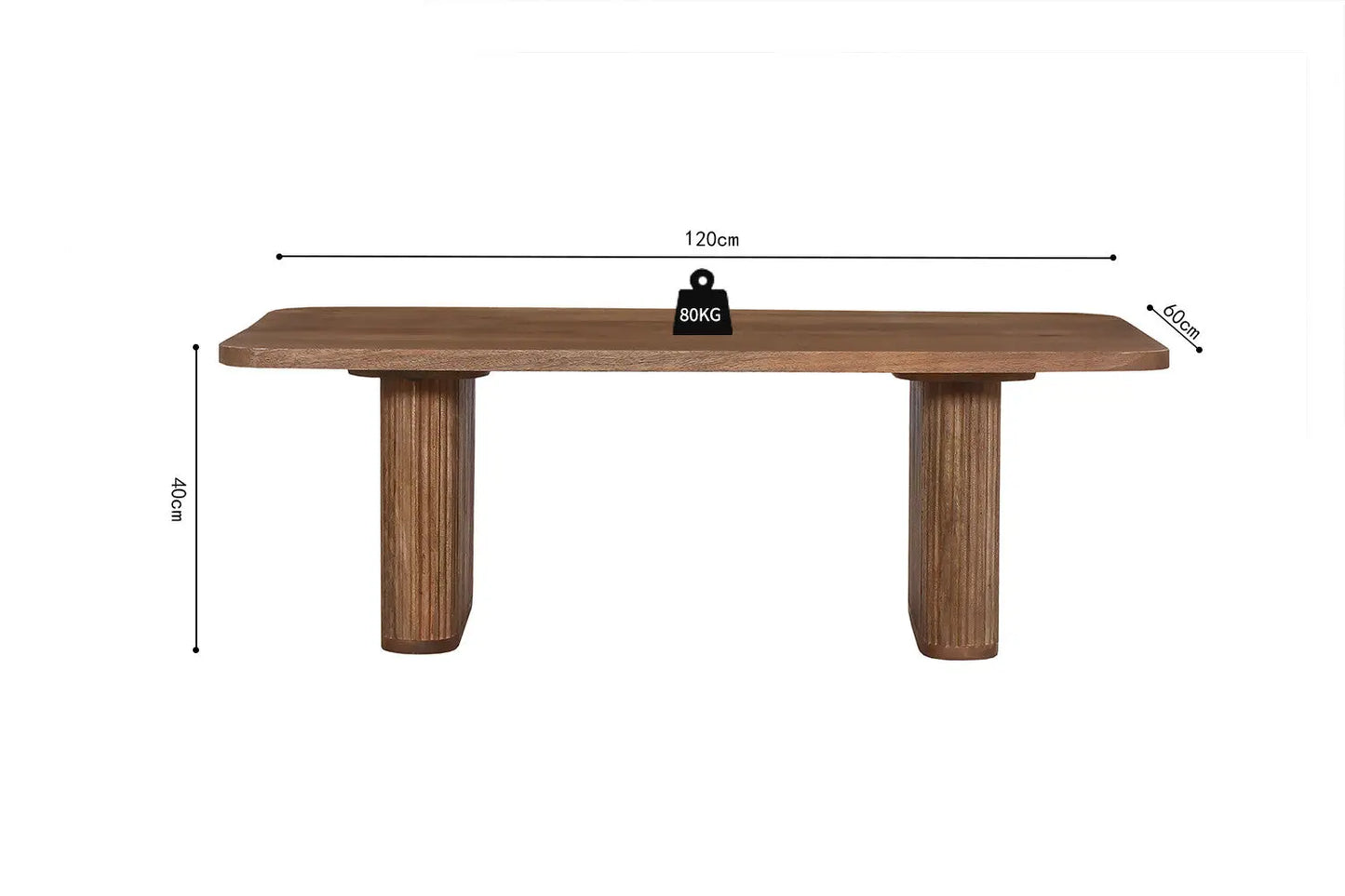 LÉOR - Table basse Bois de Manguier Brun Clair - 40 x 120 cm ROUSSEAU