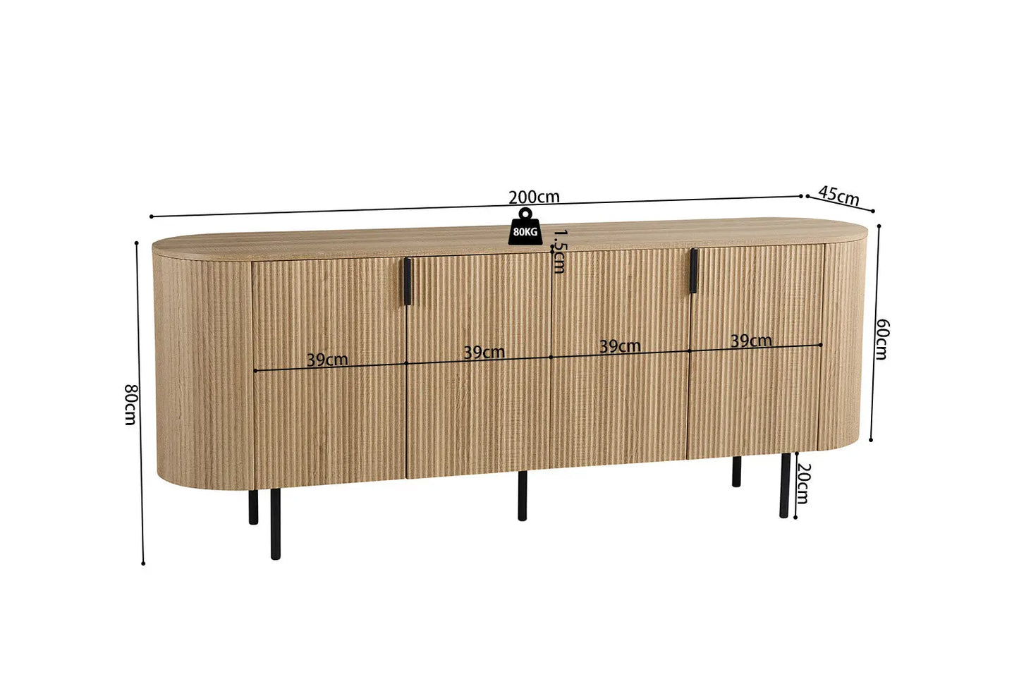 LYANE - Buffet Effet Chêne Naturel - 200 cm ROUSSEAU