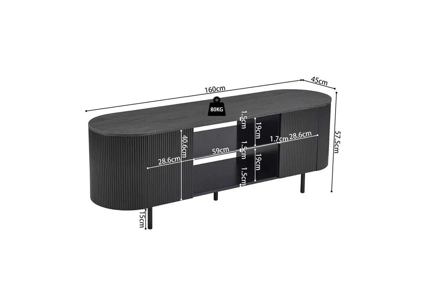 LYANE - Meuble TV - 160 cm - Effet Brun foncé ROUSSEAU