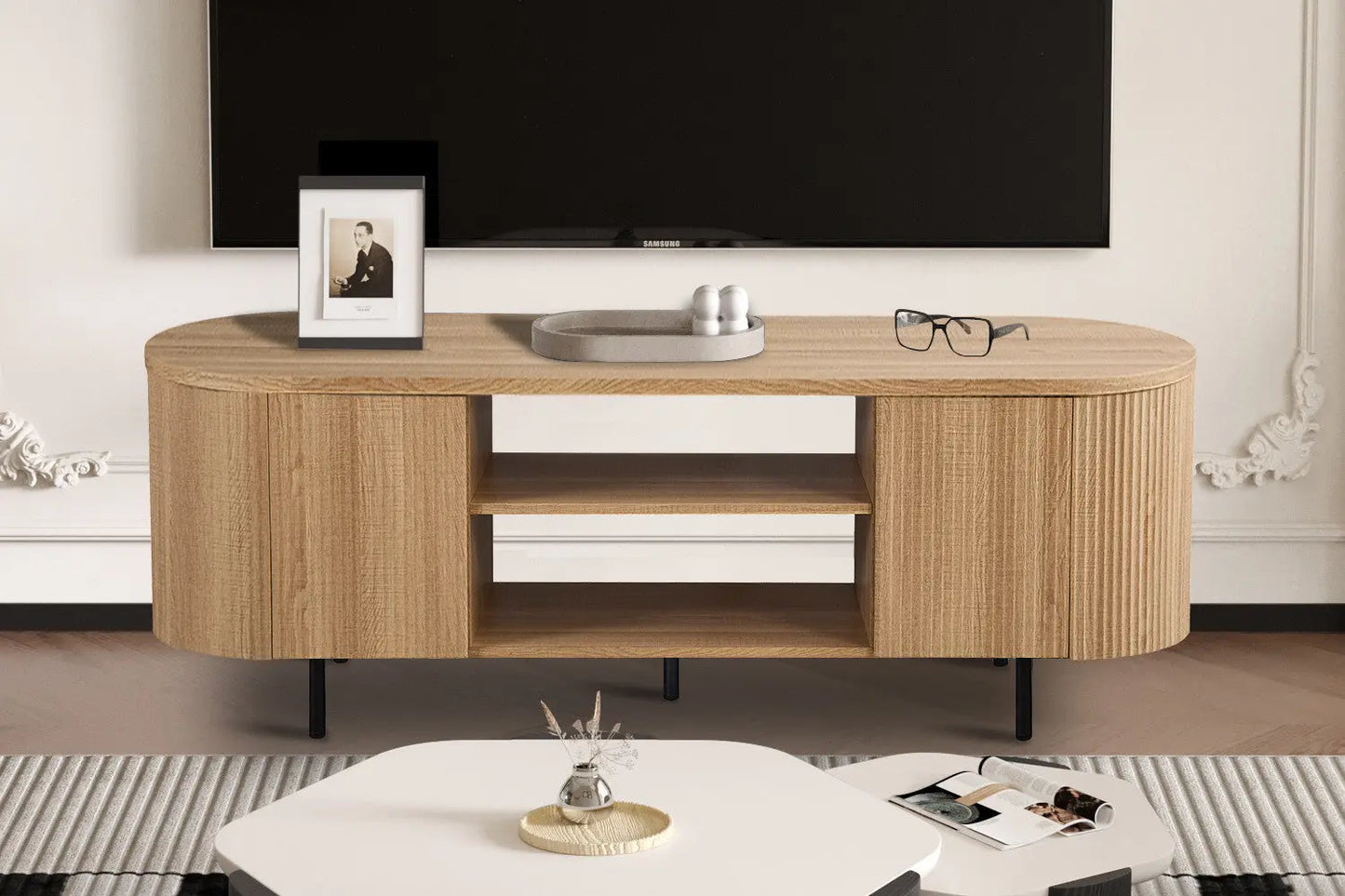 LYANE - Meuble TV - 160 cm - Effet Chêne Naturel ROUSSEAU