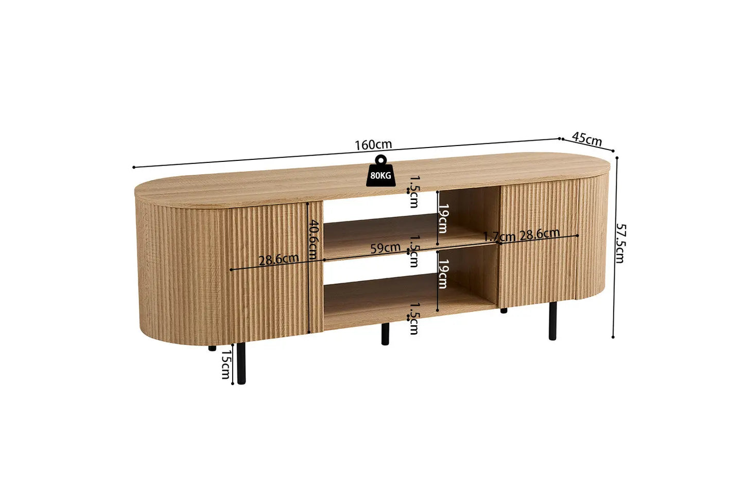 LYANE - Meuble TV - 160 cm - Effet Chêne Naturel ROUSSEAU