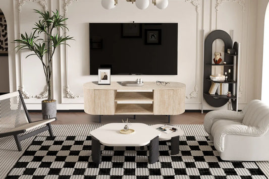 LYANE - Meuble TV - 160 cm - Effet Travertin Beige ROUSSEAU