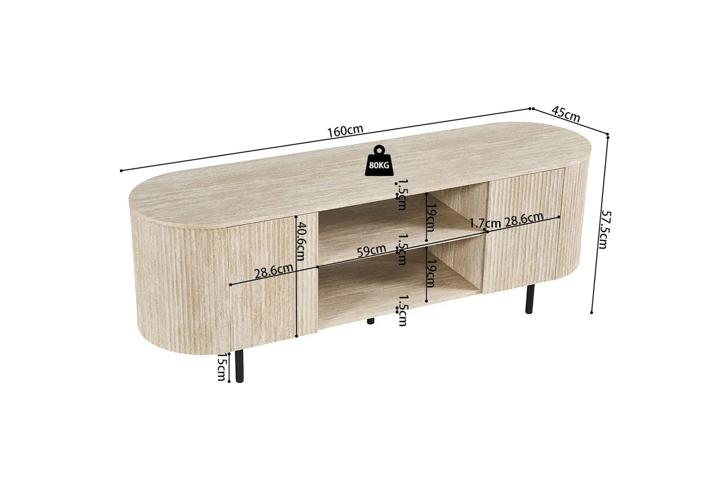 LYANE - Meuble TV - 160 cm - Effet Travertin Beige ROUSSEAU