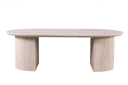 LYANE - Table Basse Ovale - 120 cm - Effet Travertin Beige ROUSSEAU