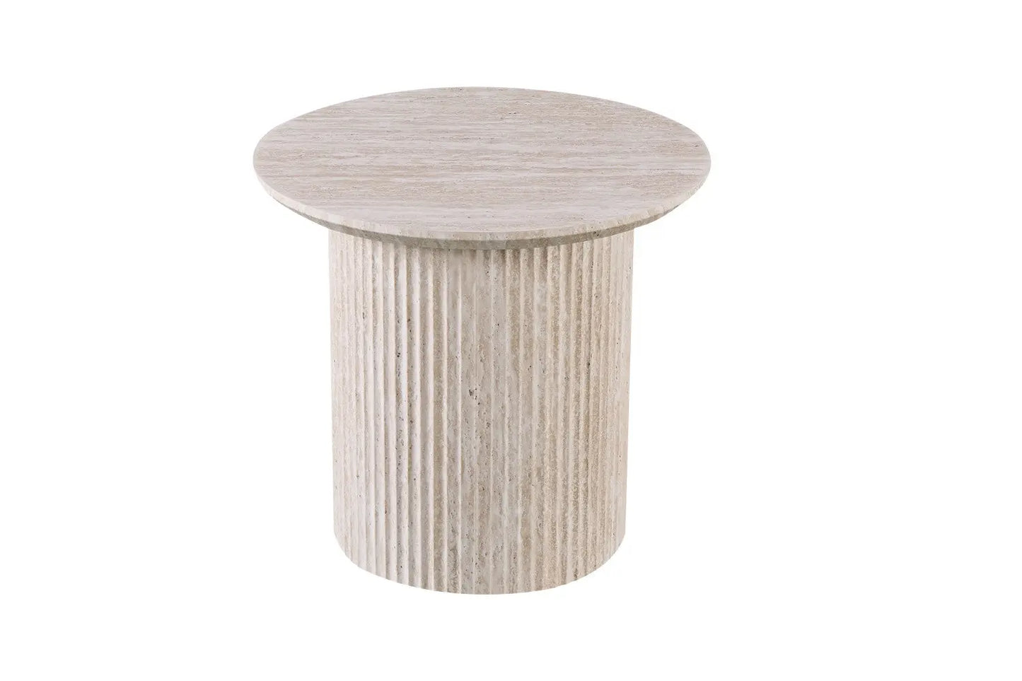 LYANE - Table Basse Ronde - 50 cm - Effet Travertin Beige ROUSSEAU