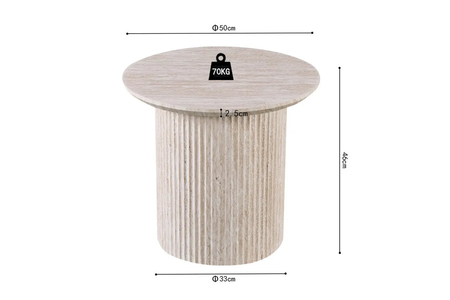 LYANE - Table Basse Ronde - 50 cm - Effet Travertin Beige ROUSSEAU