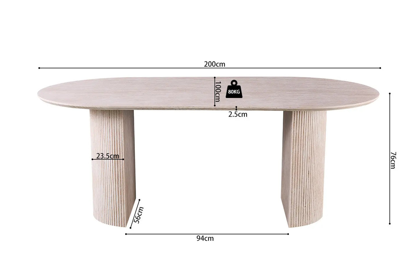 LYANE - Table à Manger Ovale - 200 ou 220 cm - Effet Travertin Beige, 200 cm ROUSSEAU