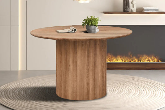 LYANE - Table à Manger Ronde - 120 cm - Effet Chêne Vieilli ROUSSEAU