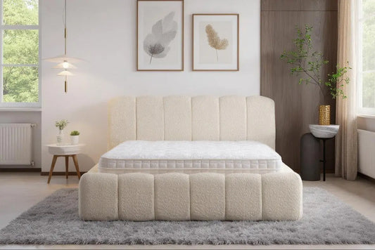 Lit Coffre ALYA Chenille Blanc Cassé 140 x 200 cm TIKOYA