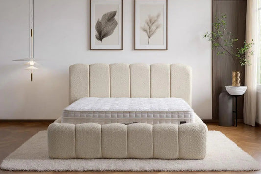 Lit Coffre ALYA Chenille Blanc Cassé 160 x 200 cm SAN MARTINO