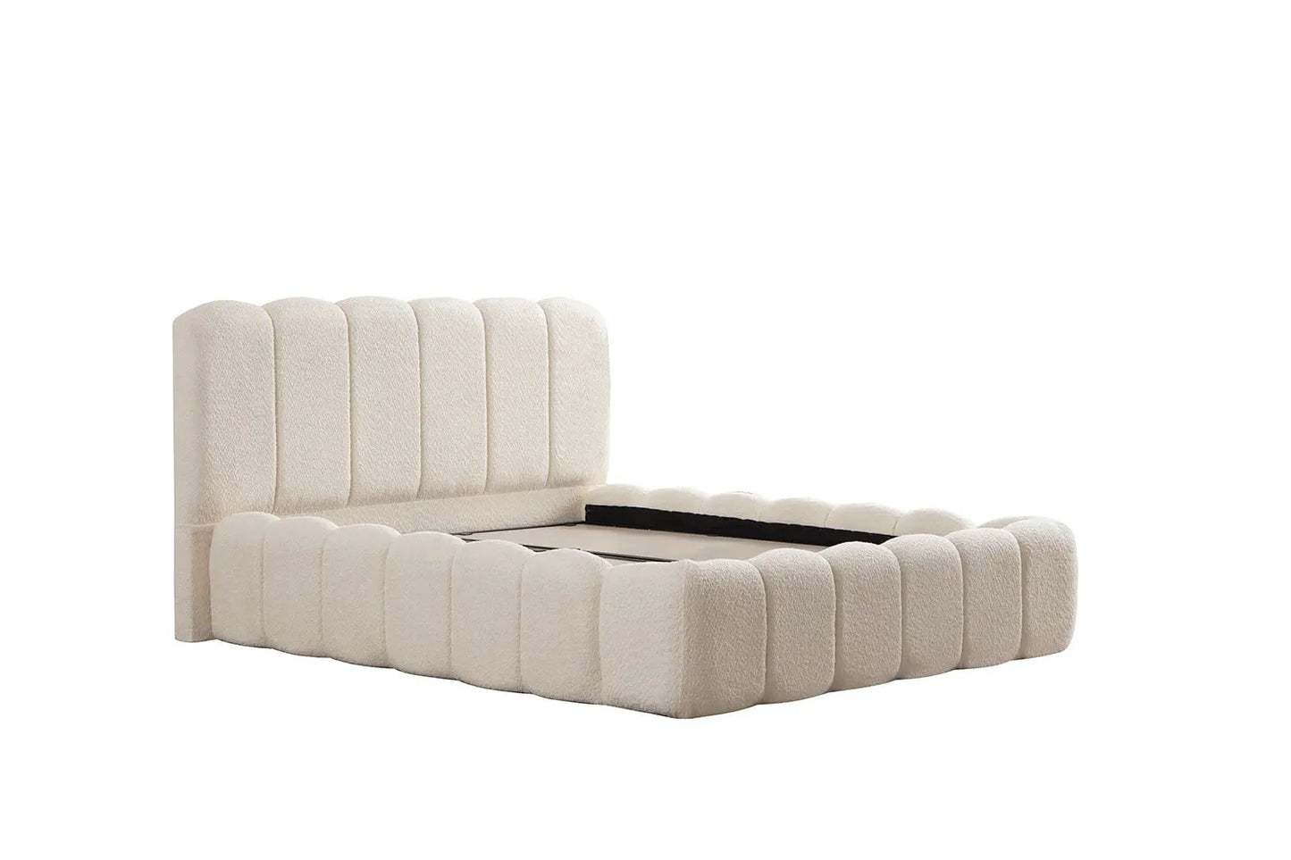 Lit Coffre ALYA Chenille Blanc Cassé 160 x 200 cm SAN MARTINO