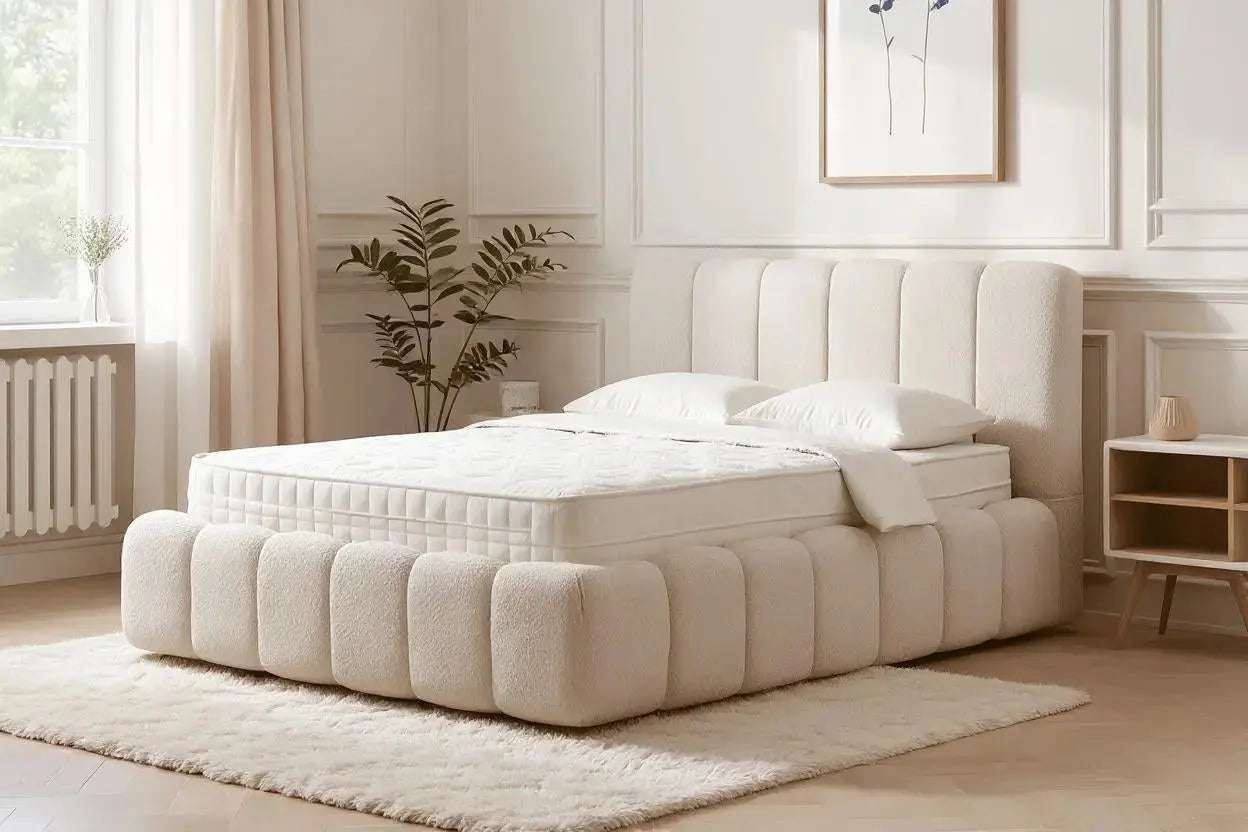 Lit Coffre ALYA Chenille Blanc Cassé 180 x 200 cm SAN MARTINO