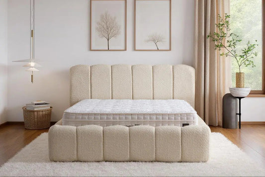 Lit Coffre ALYA Chenille Blanc Cassé 180 x 200 cm SAN MARTINO