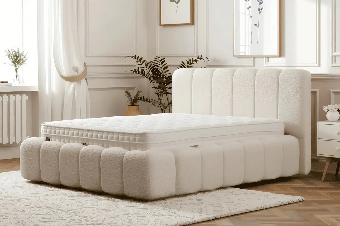 Lit Coffre ALYA Chenille Blanc Cassé 160 x 200 cm SAN MARTINO