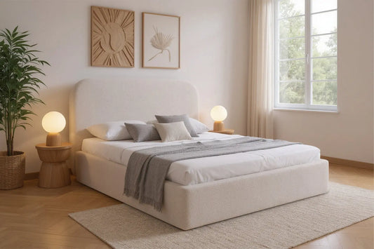 Lit Coffre LINA Laine Bouclée Beige 120 x 190 cm MAISON DES MEUBLES