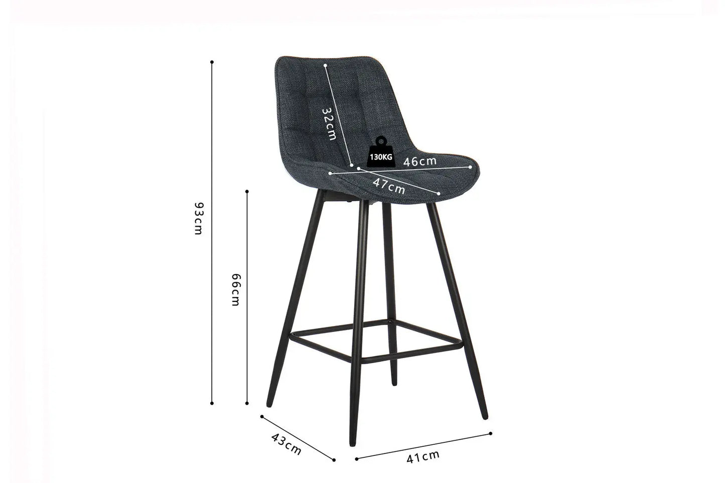 Lot de Chaises de Bar ARIANE en Tissu Bleu Foncé - 46 x 55 cm ROUSSEAU