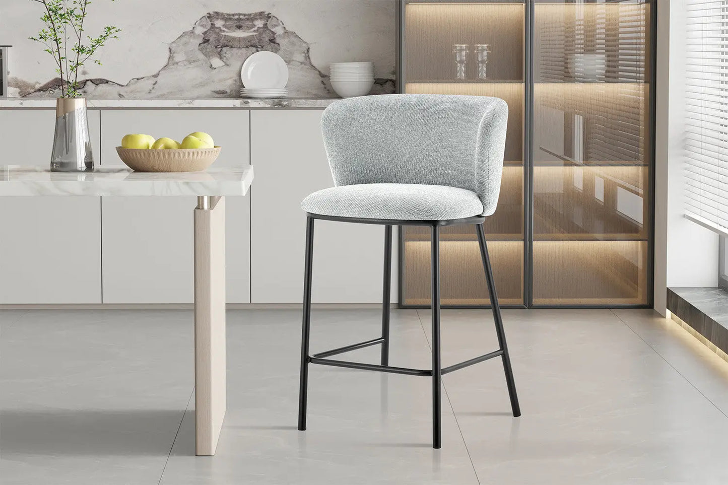 Lot de Chaises de Bar ARTHURO en Tissu Gris Clair - 53 x 50.5 cm ROUSSEAU
