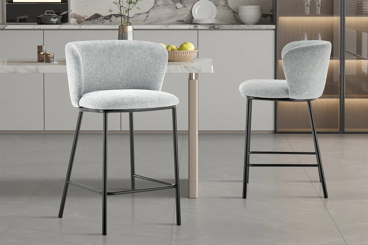 Lot de Chaises de Bar ARTHURO en Tissu Gris Clair - 53 x 50.5 cm ROUSSEAU