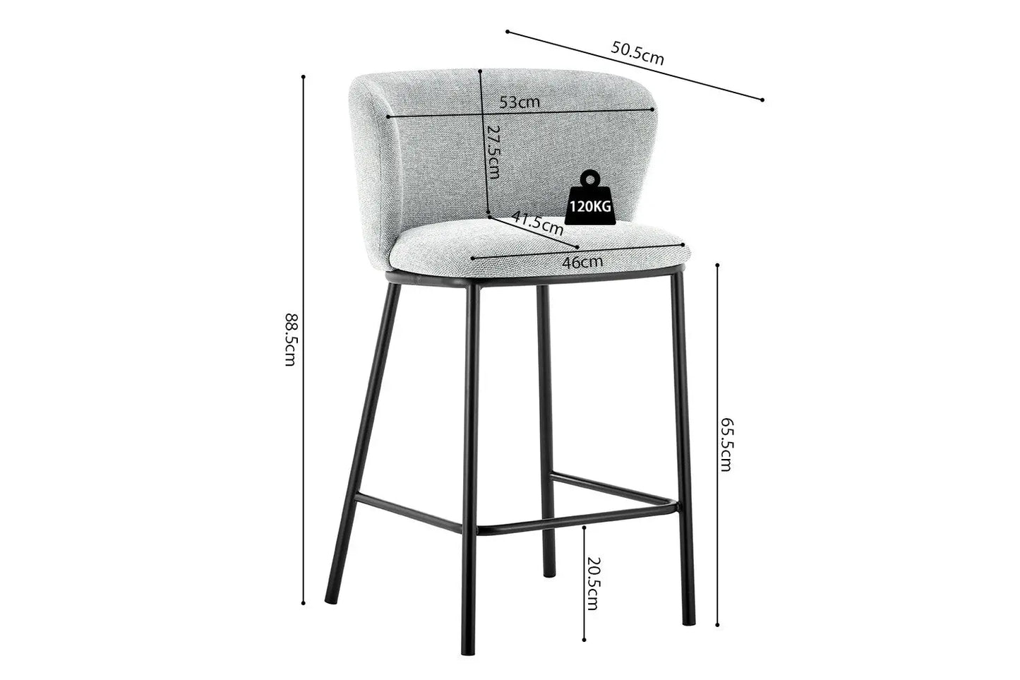 Lot de Chaises de Bar ARTHURO en Tissu Gris Clair - 53 x 50.5 cm ROUSSEAU
