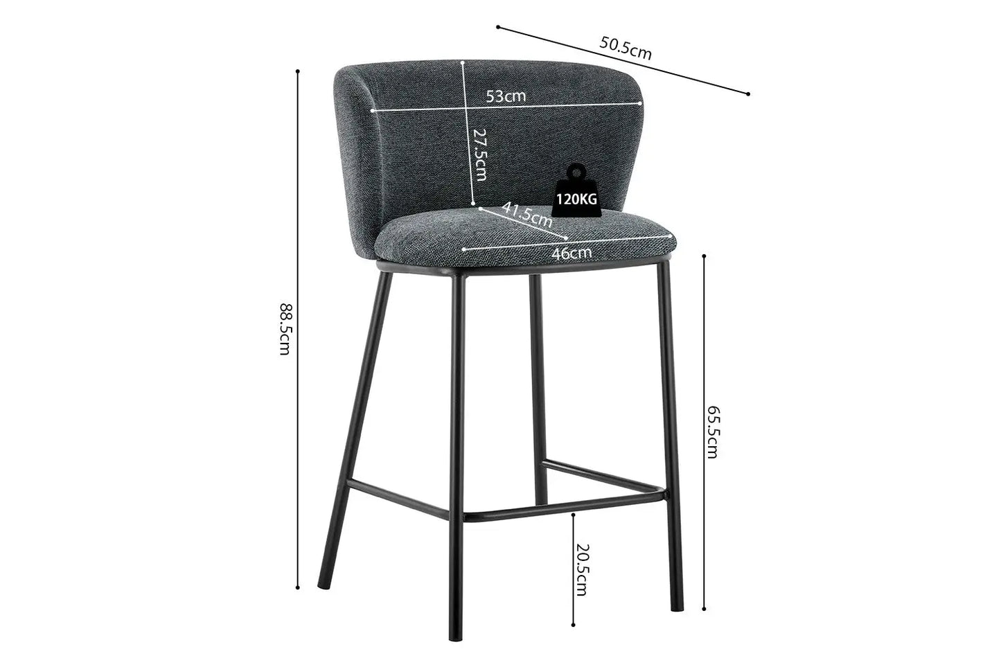 Lot de Chaises de Bar ARTHURO en Tissu Gris Foncé - 53 x 50.5 cm ROUSSEAU