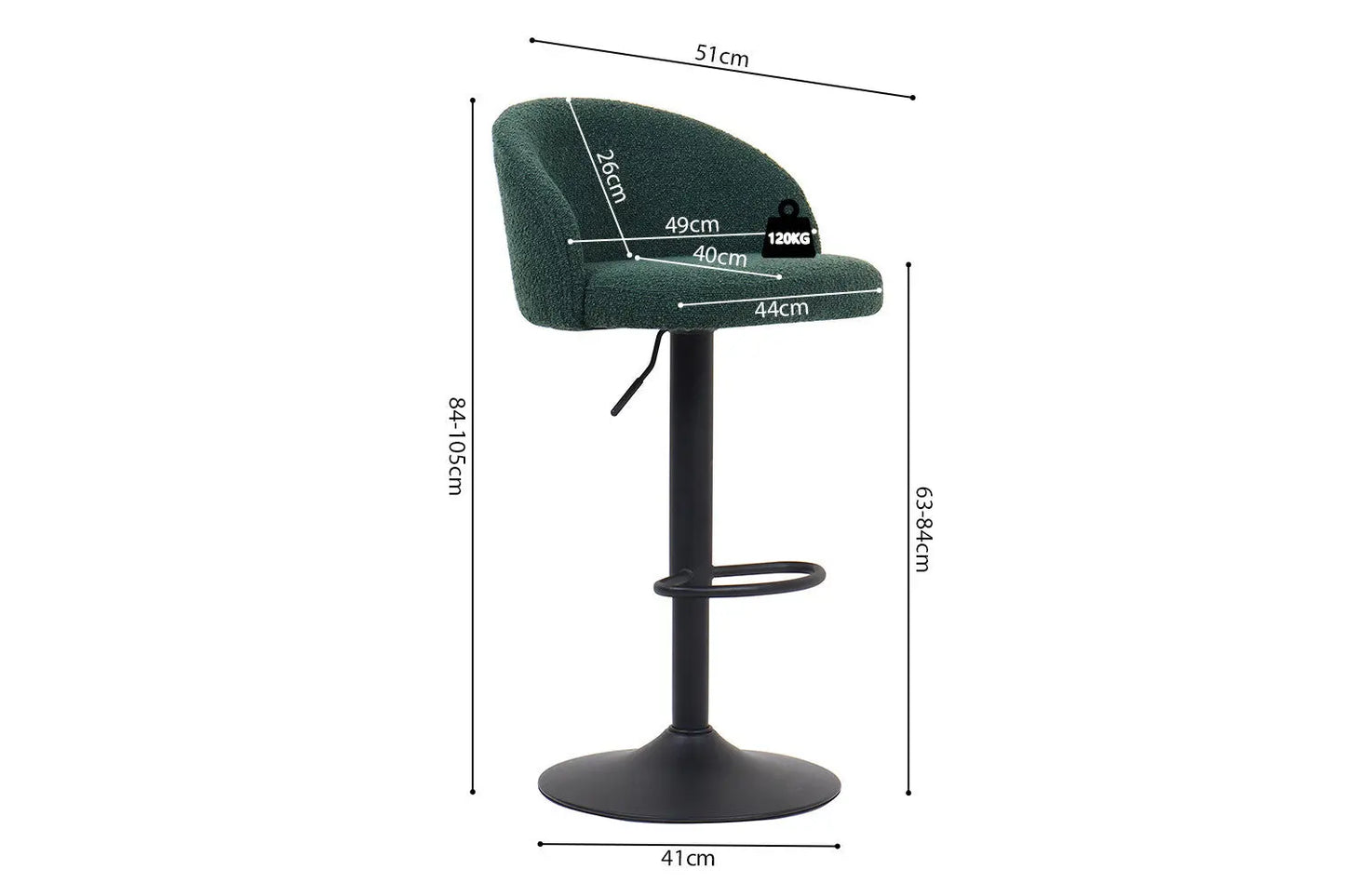 Lot de Chaises de Bar AYDA en Tissu Bouclé Vert - 49 x 46 cm ROUSSEAU