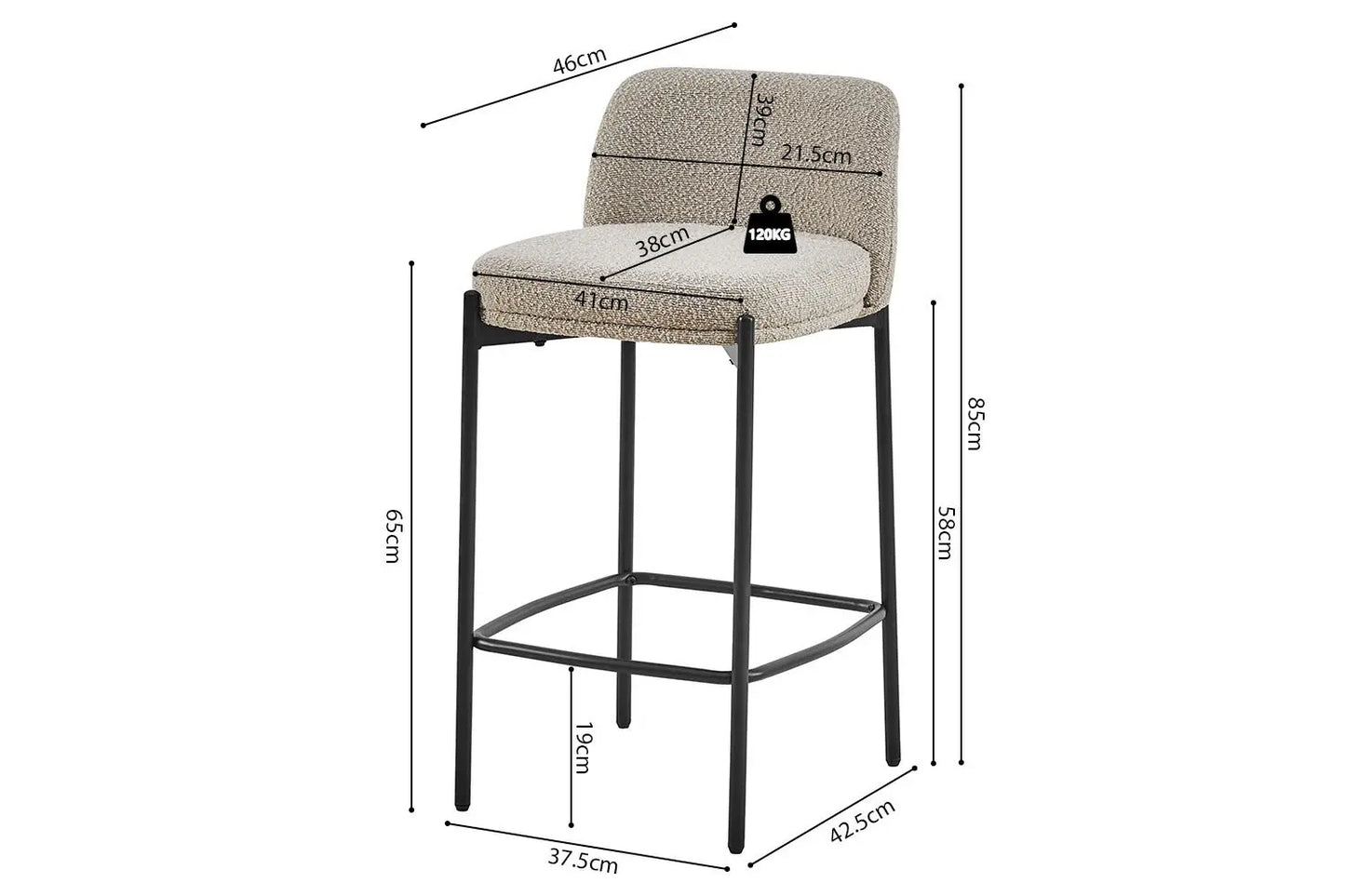 Lot de Chaises de Bar ELLYA Sable - 37.5 x 46 cm Tikoya