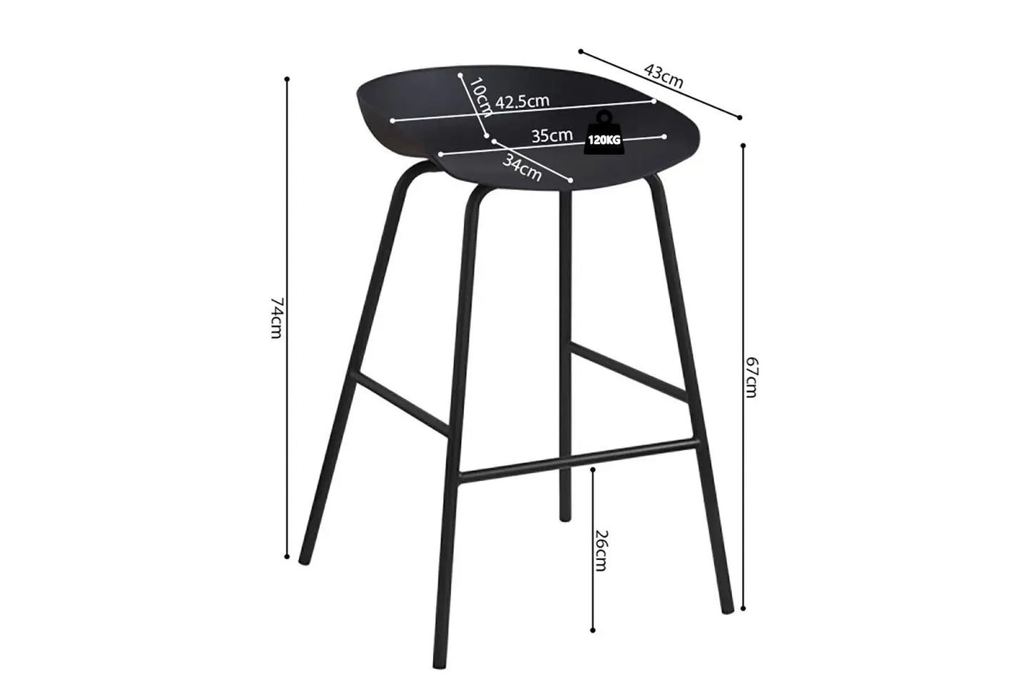 Lot de Chaises de Bar HANNA en PP Noir - 42.5 x 46 cm ROUSSEAU