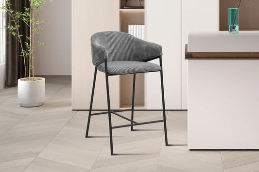 Lot de Chaises de Bar HINAYA en Tissu Velours Côtelé Gris Foncé - 54 x 59 cm ROUSSEAU