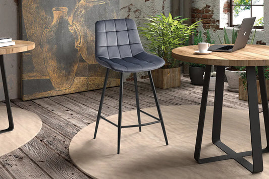 Lot de Chaises de Bar JULIA en Tissu Velours Gris Foncé - 46 x 36 cm ROUSSEAU