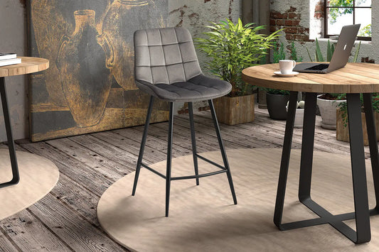 Lot de Chaises de Bar JULIA en Tissu Velours Gris Foncé - 46 x 36 cm Tikoya