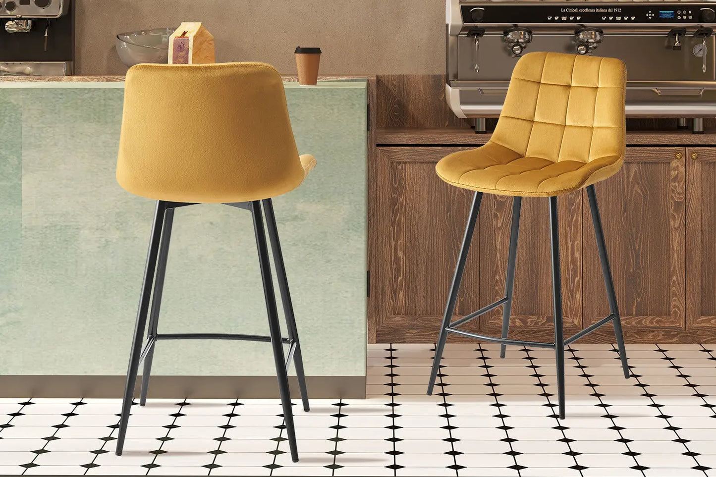 Lot de Chaises de Bar JULIA en Tissu Velours Or - 46 x 36 cm ROUSSEAU