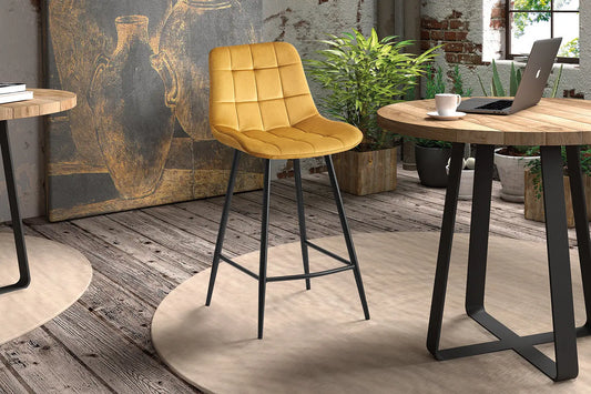 Lot de Chaises de Bar JULIA en Tissu Velours Or - 46 x 36 cm ROUSSEAU