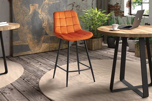 Lot de Chaises de Bar JULIA en Tissu Velours Orange - 46 x 36 cm TiKoya