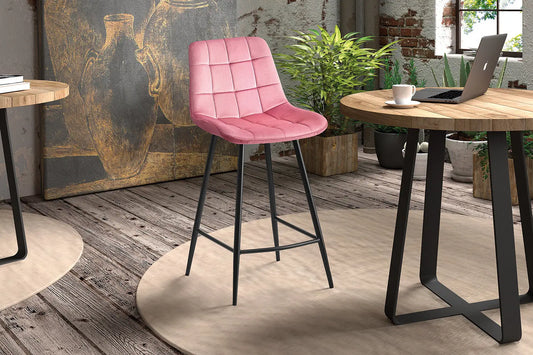 Lot de Chaises de Bar JULIA en Tissu Velours Rose - 46 x 36 cm TiKoya