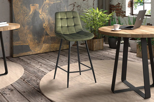 Lot de Chaises de Bar JULIA en Tissu Velours Vert - 46 x 36 cm TiKoya