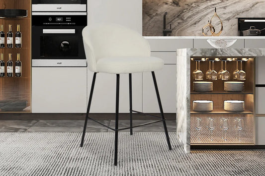 Lot de Chaises de Bar JUNYA en Tissu Bouclé Blanc - 52 x 51 cm ROUSSEAU